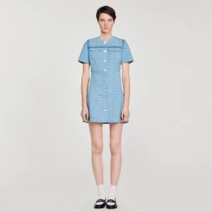 Vestidos<Sandro Paris Vestido Corto Abotonado De Tweed