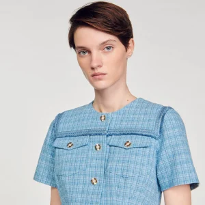 Vestidos<Sandro Paris Vestido Corto Abotonado De Tweed