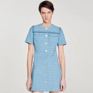 Vestidos<Sandro Paris Vestido Corto Abotonado De Tweed