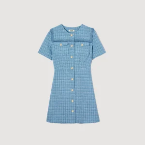 Vestidos<Sandro Paris Vestido Corto Abotonado De Tweed