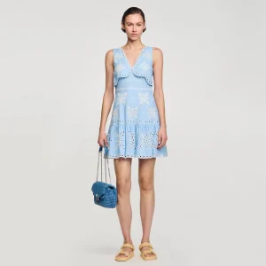 Vestidos<Sandro Paris Vestido Corto Con Bordado Ingles