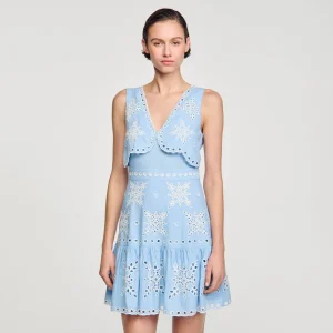 Vestidos<Sandro Paris Vestido Corto Con Bordado Ingles