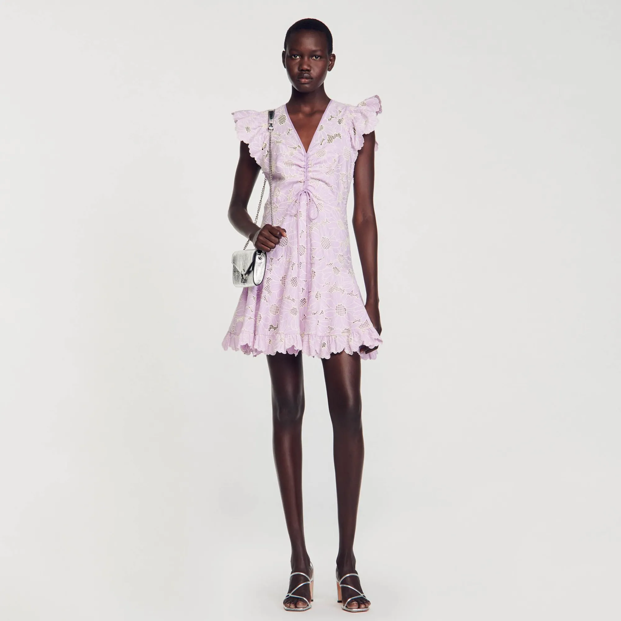 vestido_corto_de_guipur_con_margaritas_0-1.webp Vestidos<Sandro Paris Vestido Corto De Guipur Con Margaritas