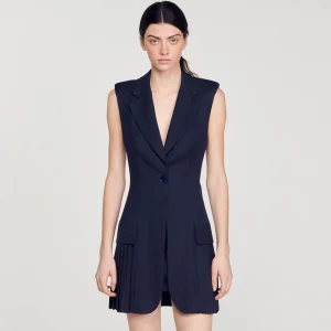 Vestidos<Sandro Paris Vestido Corto Plisado De Traje