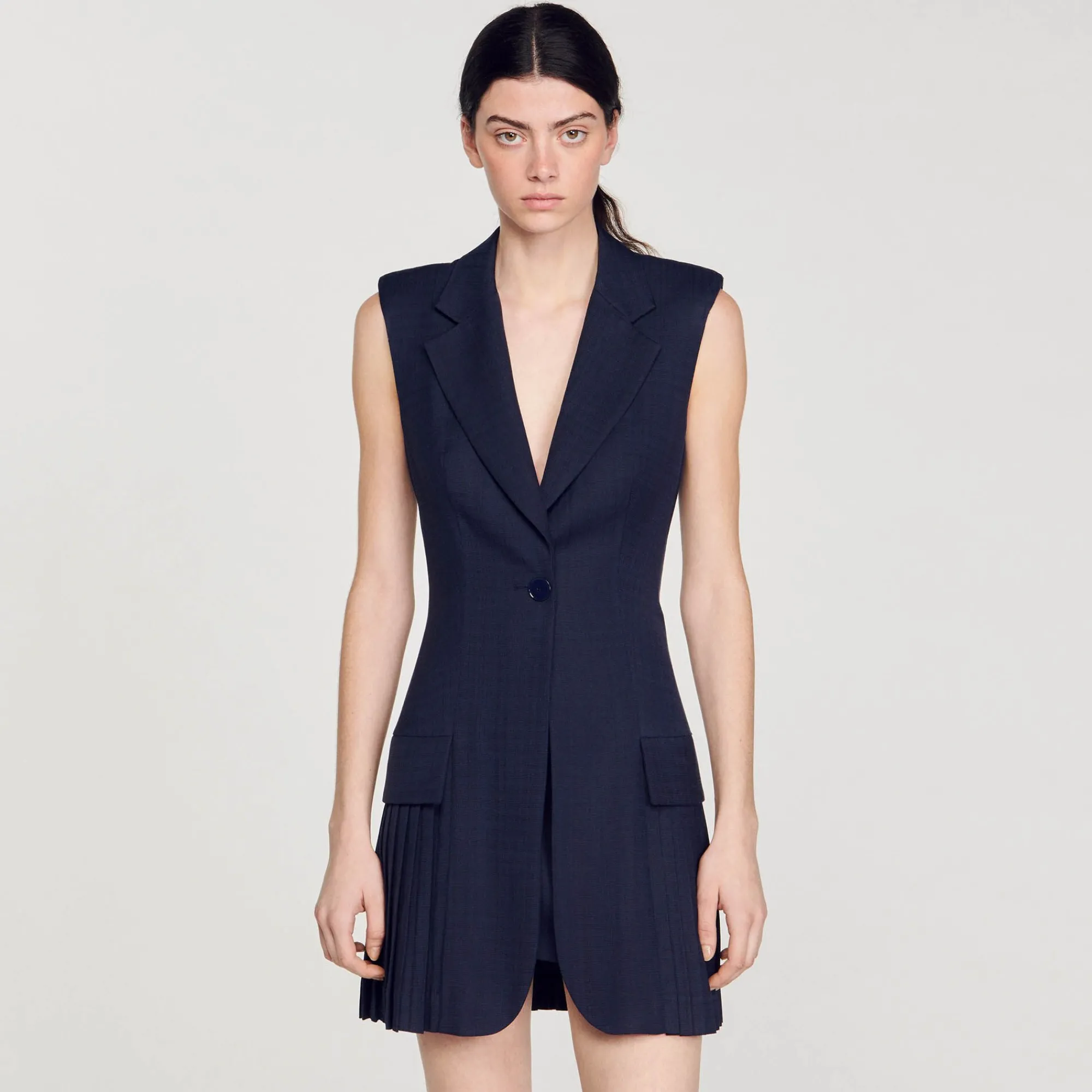 vestido_corto_plisado_de_traje_3.webp Vestidos<Sandro Paris Vestido Corto Plisado De Traje