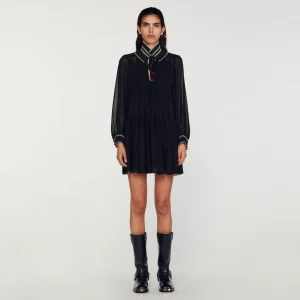 Vestidos<Sandro Paris Vestido Fluido De Muselina