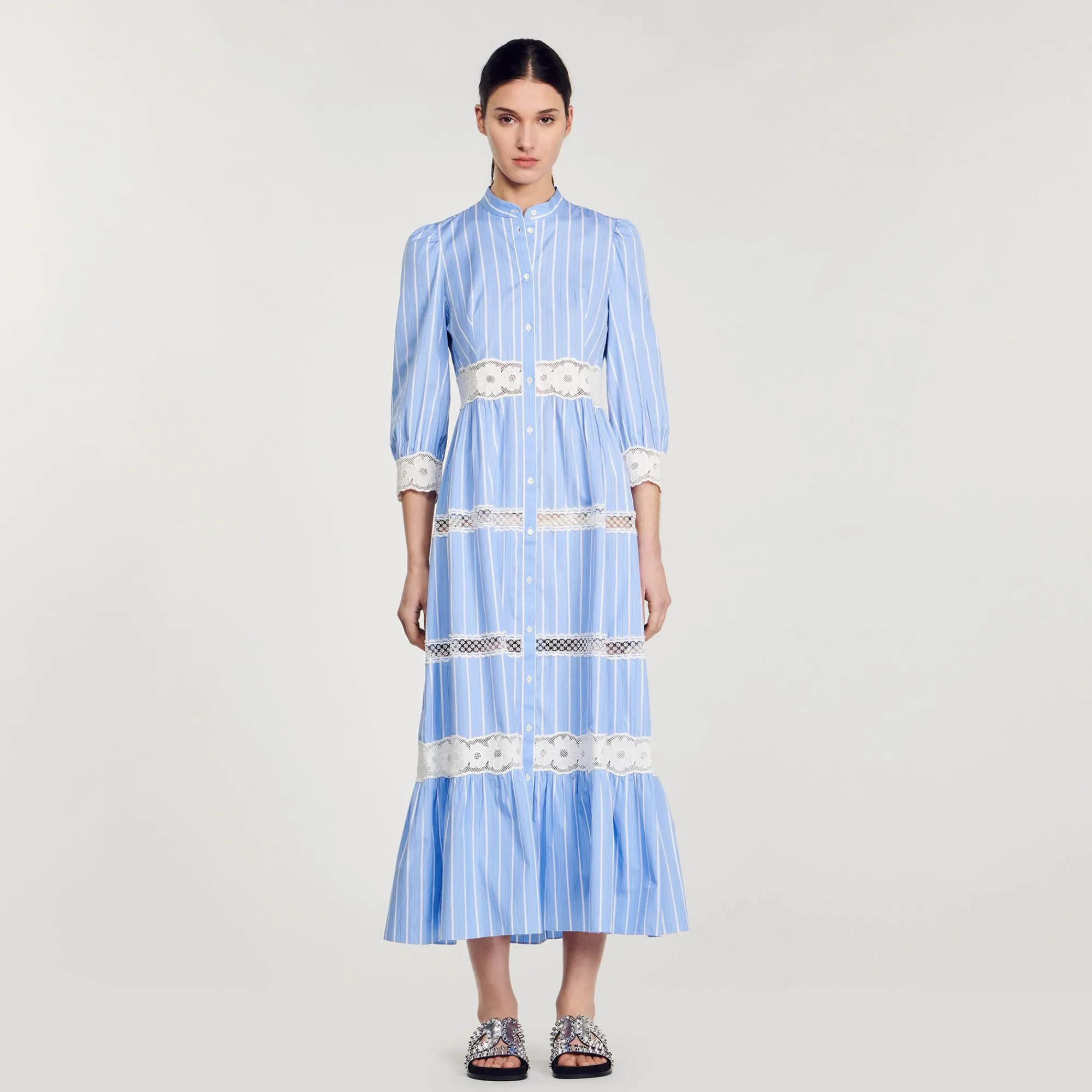 vestido_largo_a_rayas_de_algodon_1.webp Vestidos<Sandro Paris Vestido Largo A Rayas De Algodon