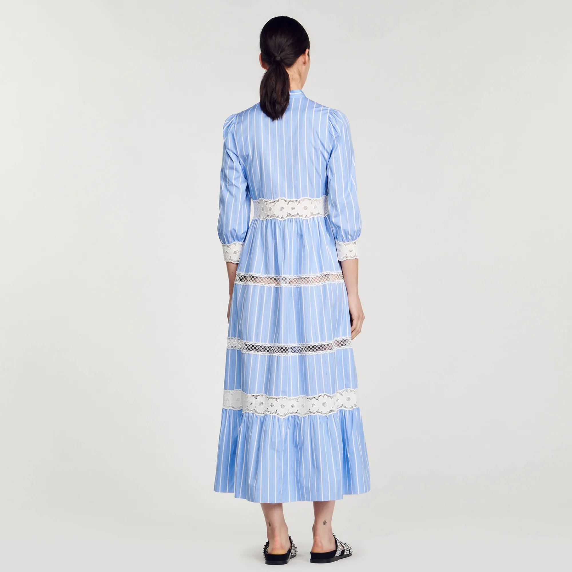 vestido_largo_a_rayas_de_algodon_4.webp Vestidos<Sandro Paris Vestido Largo A Rayas De Algodon