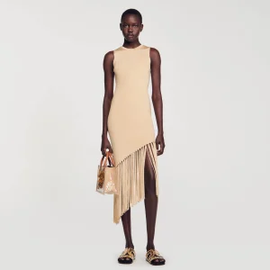 Vestidos<Sandro Paris Vestido Largo Asimetrico Con Flecos