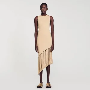 Vestidos<Sandro Paris Vestido Largo Asimetrico Con Flecos