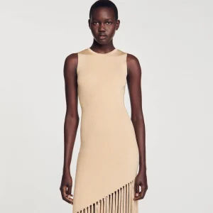 Vestidos<Sandro Paris Vestido Largo Asimetrico Con Flecos