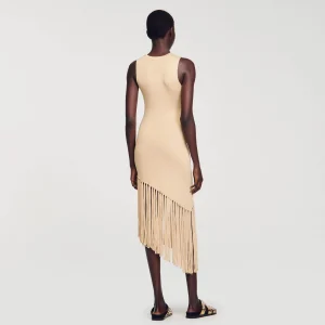 Vestidos<Sandro Paris Vestido Largo Asimetrico Con Flecos