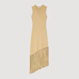 Vestidos<Sandro Paris Vestido Largo Asimetrico Con Flecos