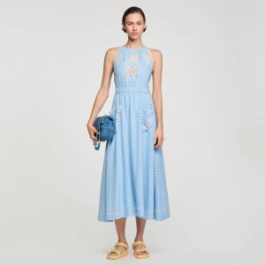 Vestidos<Sandro Paris Vestido Largo Con Bordado Ingles