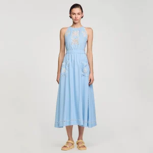 Vestidos<Sandro Paris Vestido Largo Con Bordado Ingles