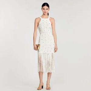 Vestidos<Sandro Paris Vestido Midi Con Flecos