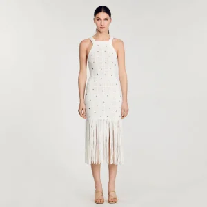 Vestidos<Sandro Paris Vestido Midi Con Flecos