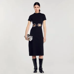 Vestidos<Sandro Paris Vestido Midi Con Recortes Con Brillantes