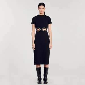 Vestidos<Sandro Paris Vestido Midi Con Recortes Con Brillantes