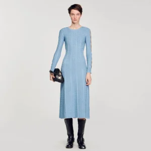Vestidos<Sandro Paris Vestido Midi De Punto Con Mangas Largas