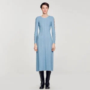 Vestidos<Sandro Paris Vestido Midi De Punto Con Mangas Largas