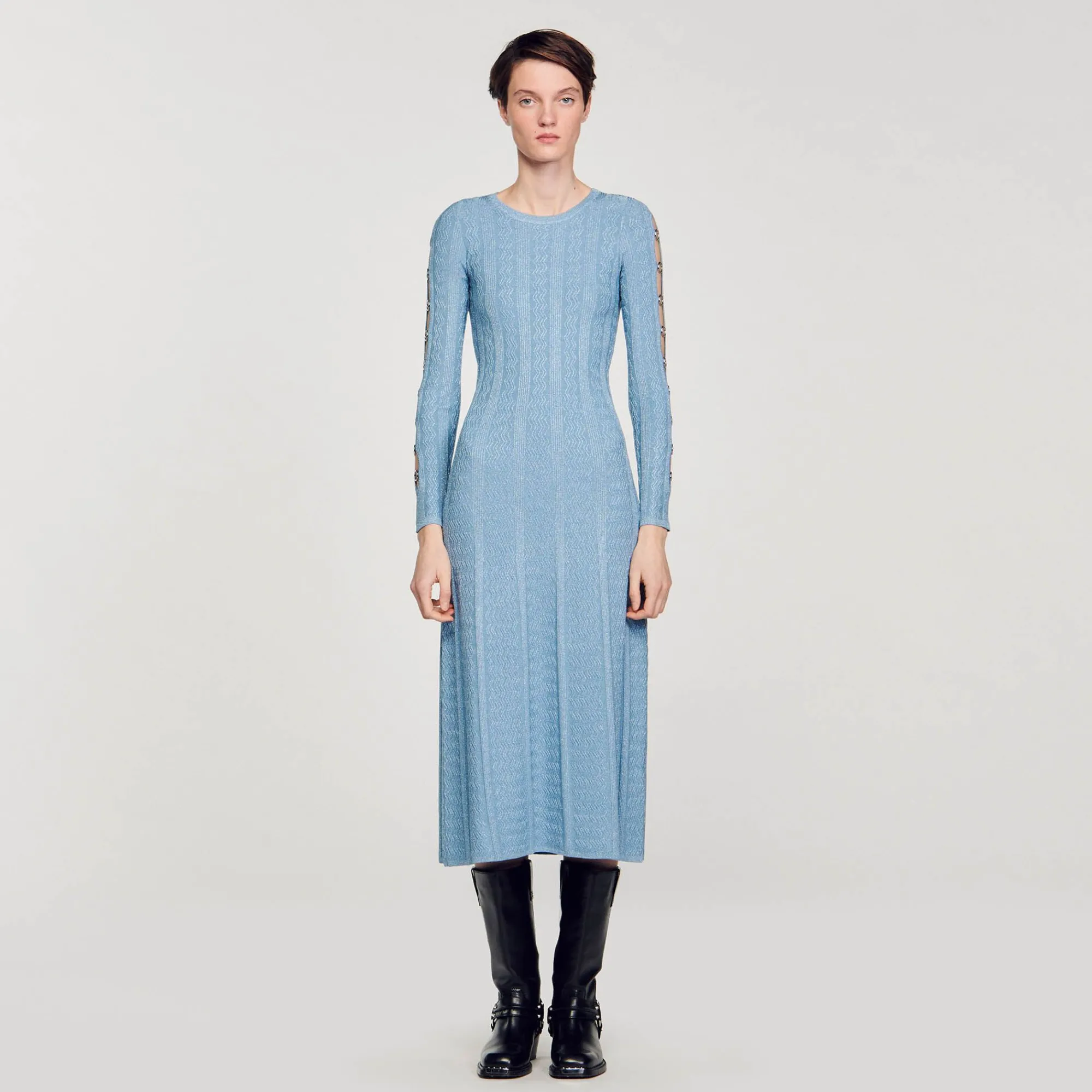 vestido_midi_de_punto_con_mangas_largas_1.webp Vestidos<Sandro Paris Vestido Midi De Punto Con Mangas Largas