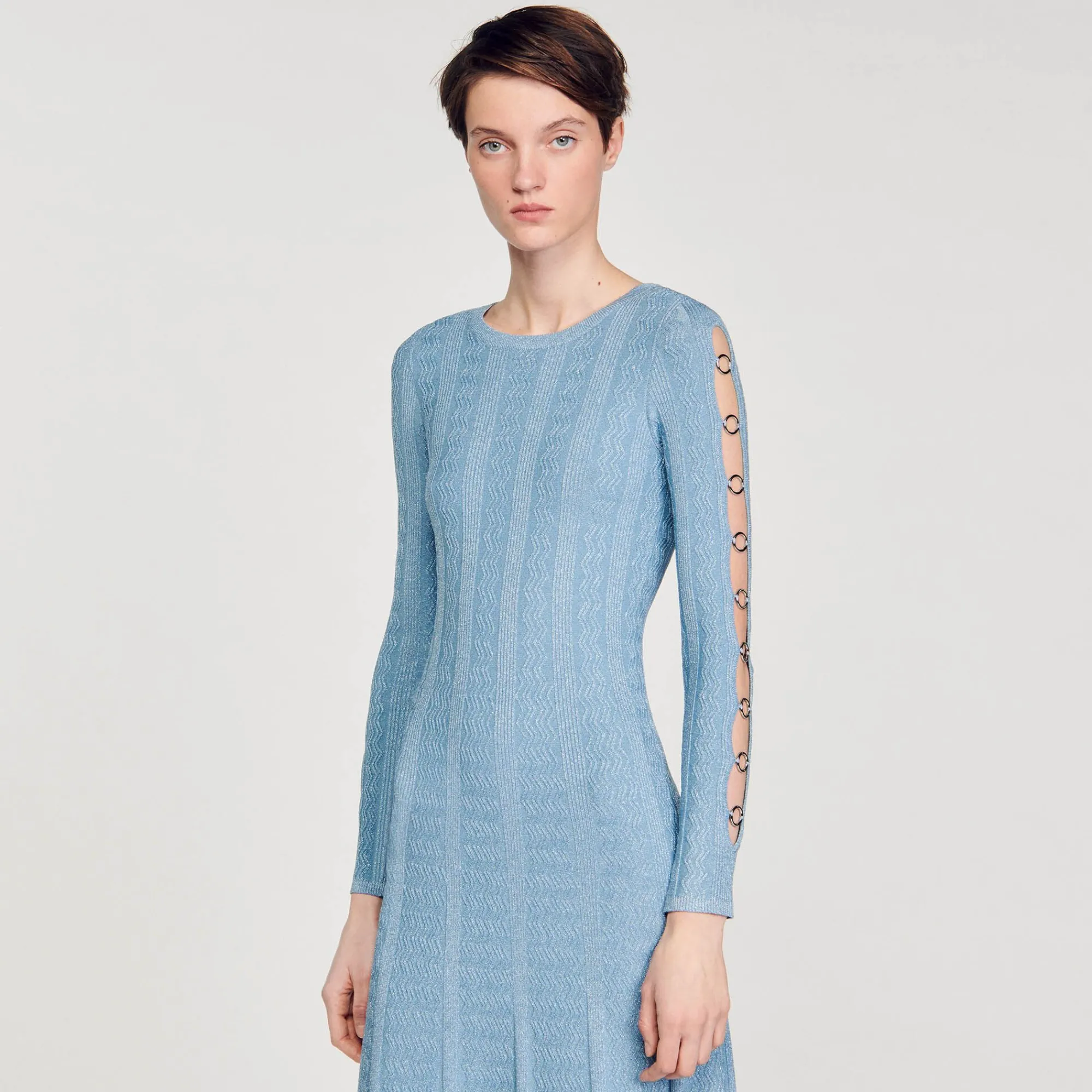 vestido_midi_de_punto_con_mangas_largas_3.webp Vestidos<Sandro Paris Vestido Midi De Punto Con Mangas Largas