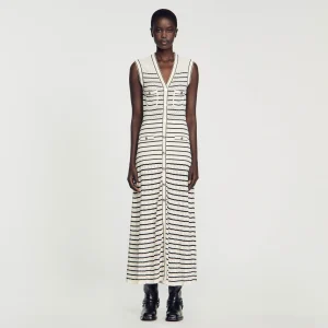 Vestidos<Sandro Paris Vestido Midi De Punto Con Rayas