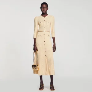 Vestidos<Sandro Paris Vestido Midi De Punto Pointelle