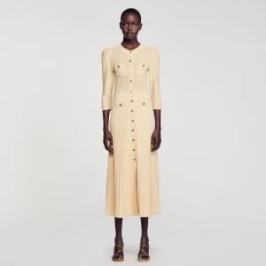 Vestidos<Sandro Paris Vestido Midi De Punto Pointelle