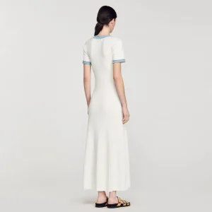 Vestidos<Sandro Paris Vestido Midi De Punto Y Denim