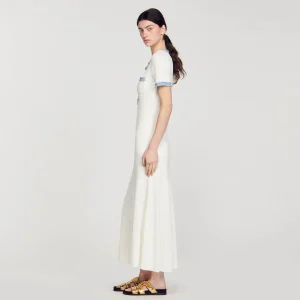 Vestidos<Sandro Paris Vestido Midi De Punto Y Denim