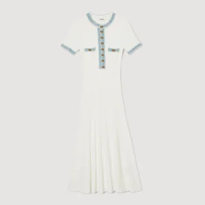 Vestidos<Sandro Paris Vestido Midi De Punto Y Denim