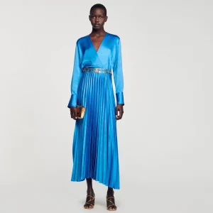 Vestidos<Sandro Paris Vestido Midi Satinado Y Plisado