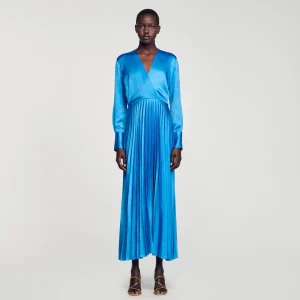 Vestidos<Sandro Paris Vestido Midi Satinado Y Plisado