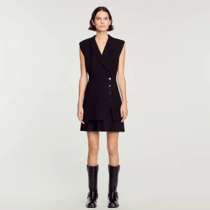 Vestidos<Sandro Paris Vestido Plisado De Tweed